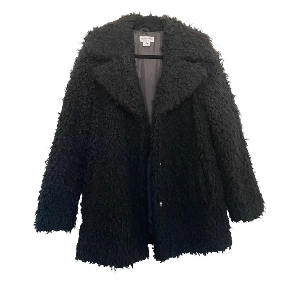 Celebrity Pink Black Teddy Coat Pea Coat Single Breasted Button Winter Large - Picture 2 of 15